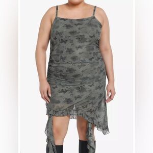 Thorn & Fable Olive Butterfly Ruched Mesh Dress Size 3 whimsigoth dark fairy